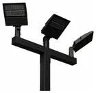 Three black LED heads on a black crossbar, the outer two turned outward and the centre one facing forward.