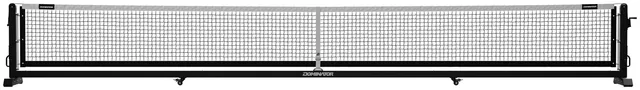 The black Pro Max net square on, showing the full width of the net and both feet.