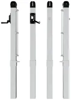The same square post turned through a further set of angles, showing the crank on one face and the plain faces on the others.