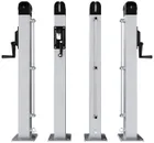 The same post from a second set of angles, with the crank handle on one face and the base plate flat on the ground.