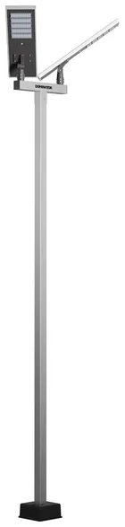 A 16 ft solar pole carrying two heads on a crossbar, shown as a full length product render against a plain ground.