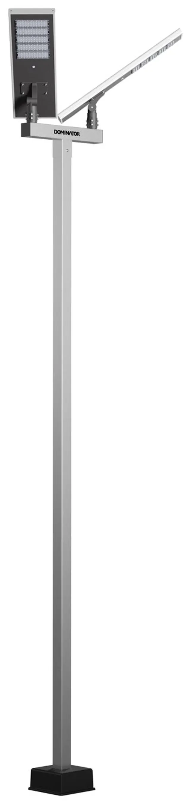 A 16 ft solar pole carrying two heads on a crossbar, shown as a full length product render against a plain ground.